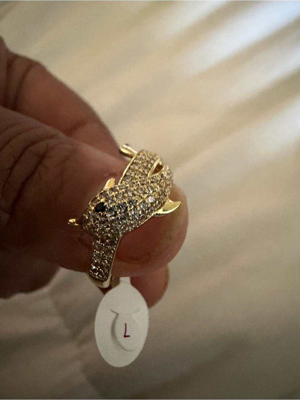 Gold Pavé Fish Ring with Black Eye Accent - Women Jewelry